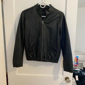 Lucky brand leather bomber jacket, small, black